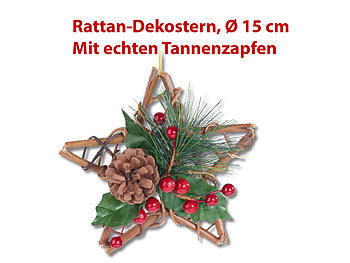 Weihnachtsdeko Rattan: Britesta Handgefertigter Rattan-Dekostern mit echten Tannenzapfen, Ø 15 cm
