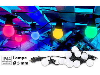 Glühlampen-Lichterkette: Lunartec Party-LED-Lichterkette m. 10 LED-Birnen, 3 Watt, IP44, 4-farbig, 4,5 m
