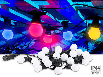Lichterkette Birnenform: Lunartec Party-LED-Lichterkette m. 20 LED-Birnen, 6 Watt, IP44, 4-farbig, 9,5 m
