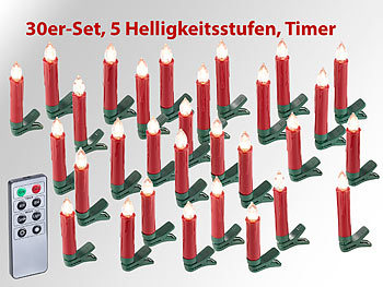 LED Christbaumkerzen: Lunartec 30er-Set LED-Weihnachtsbaum-Kerzen mit IR-Fernbedienung, rot