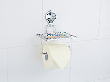 Carlo Milano Toilettenpapier-Halter mit Ablage und Saugnapf, verchromt, kein Bohren