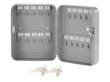 Xcase Stahl-Schlüsselschrank für 20 Schlüssel mit 2 Sicherheitsschlüsseln