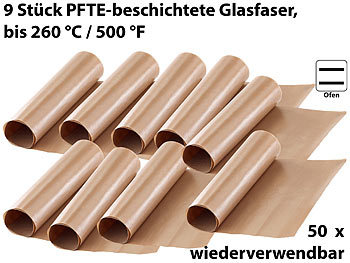 Dauerbackfolie Glasfaser: Rosenstein & Söhne Dauer-Backpapier & Antihaft-Bratfolie aus Glasfaser, beige, 9 Stück