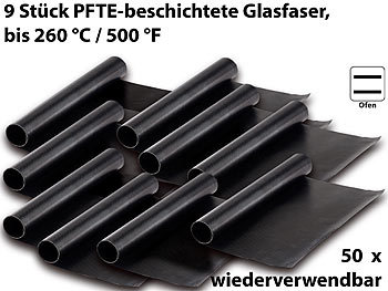 Grillunterlage: Rosenstein & Söhne Dauer-BBQ-Grillmatte & Antihaft-Bratfolie aus Glasfaser, 9 Stück