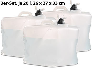 Wasserkanister mit Hahn: Semptec 3er-Set Faltbare Wasserkanister mit Zapfhahn, 20 Liter