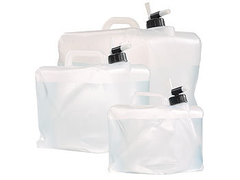 Kanister mit Zapfhähnen: Semptec Faltbarer Wasserkanister mit Zapfhahn, 5, 10 und 20 Liter-Set