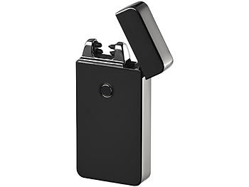 PEARL Elektronisches Feuerzeug mit doppeltem Lichtbogen, Akku, USB, schwarz