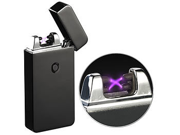 Elektrofeuerzeug: PEARL Elektronisches Feuerzeug mit doppeltem Lichtbogen, Akku, USB, schwarz