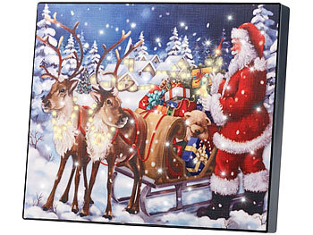 LED Weihnachtsbilder: infactory LED-Bild "Weihnachtsmann mit Rentierschlitten", 28 x 23 cm