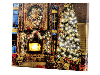 Weihnachtsbilder: infactory Wandbild "Weihnachtliches Kaminzimmer" mit flackernder LED, 40 x 30 cm