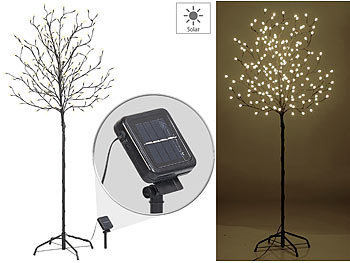 Solar Baum: Lunartec XL-Solar-LED-Lichterbaum mit 200 beleuchteten Knospen, 150cm, IP44
