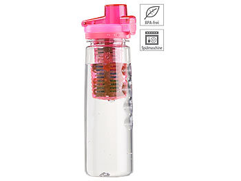Trinkflasche Obst Filter: Rosenstein & Söhne Tritan-Trinkflasche mit Fruchtbehälter, BPA-frei, 800 ml, pink