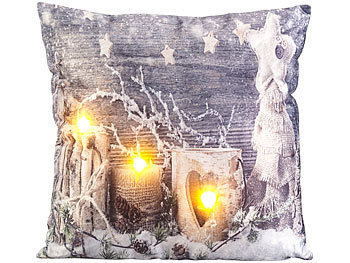 Weihnachtskissen: infactory Deko-Kissen mit Winter-Motiv, 3 LEDs, Batteriebetrieb, 45 x 45 cm