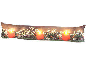 LED-Dekokissen: infactory Zugluftstopper-Deko-Kissen mit Kerzen-Motiv, 3 LEDs, 90 x 20 cm