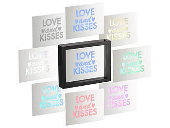 LED-Farbwechsel-Spiegel: infactory Deko-Spiegel mit Glitzerschrift "Love and Kisses" und LED-Beleuchtung