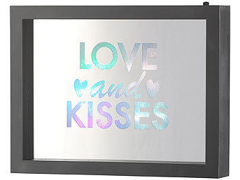 infactory Deko-Spiegel mit Glitzerschrift "Love and Kisses" und LED-Beleuchtung