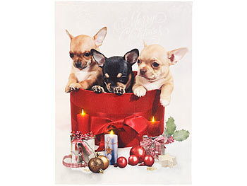 Bilder: infactory LED-Wandbild, Weihnachts-Hundewelpen-Motiv, 3 Flacker-LEDs, 30 x 40 cm