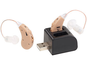 newgen medicals HdO-Hörverstärker-Paar HV-340 mit Ex-Hörer; Akku & USB-Ladeschale