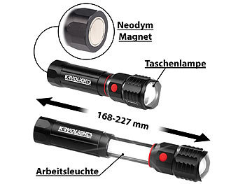 Arbeitstaschenlampe: KryoLights 2in1-Taschenlampe & Arbeitsleuchte mit 2x 3-Watt-LED & Neodym-Magnet