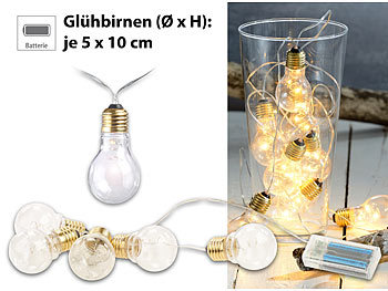 Glühbirne mit Batterie: Lunartec Party- & Deko-Lichterkette, 5 LED-Glühbirnen, Batteriebetrieb, 150 cm