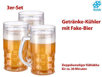 Bierkühler: Rosenstein & Söhne Doppelwandiger Getränke-Kühler als Scherz-Bierkrug, 0,3 l, 3er-Set