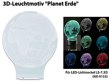 3D Lampe: Lunartec 3D-Leuchtmotiv "Planet Erde" für Deko-LED-Lichtsockel LS-7.3D