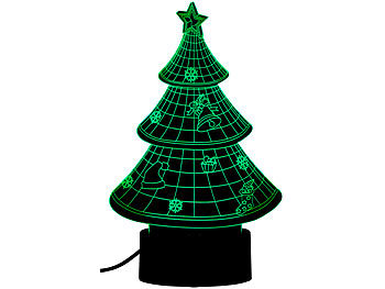 Lunartec 3D-Hologramm-Lampe mit Leuchtmotiv "Weihnachtsbaum", 7-farbig