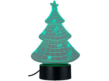 Lunartec 3D-Hologramm-Lampe mit Leuchtmotiv "Weihnachtsbaum", 7-farbig