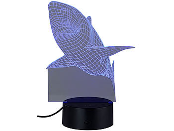 Lunartec 3D-Hologramm-Lampe mit Leuchtmotiv "Hai", 7-farbig