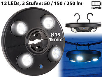 Schirmbeleuchtung LED: Luminea LED-Schirmleuchte LSL-250 mit 4 dreh- und dimmbaren Spots, 250 Lumen