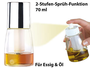 Rosenstein & Söhne 2er-Set Essig- & Öl-Pumpsprühflaschen, 2-Stufen-Sprüh-Funktion, 70 ml