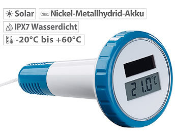 infactory Digitales Solar-Teich-& Poolthermometer, LCD-Anzeige, wasserdicht IPX7