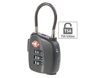Kofferzahlenschloss: PEARL TSA-Koffer-Zahlenschloss mit flexiblem Stahlkabel & 3-stelligem Code