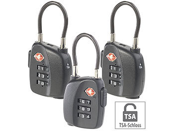 Gepäckschloss: AGT 3er-Set TSA-Koffer- & Gepäck-Schlösser mit Zahlencode und Stahlkabel