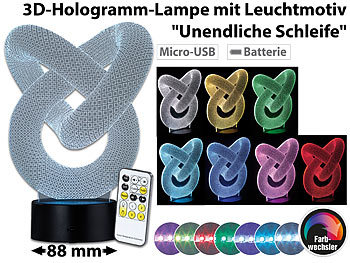 3D LED: Lunartec 3D-Hologramm-Lampe mit Leuchtmotiv "Unendliche Schleife", 7-farbig