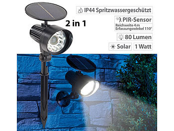 Royal Gardineer 2er-Set 2in1-Solar-LED-Wand- und Wegeleuchten mit Licht- & PIR-Sensor