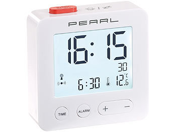 Reisefunkwecker: PEARL Digitaler Reise-Funk-Wecker mit Thermometer und beleuchtetem Display