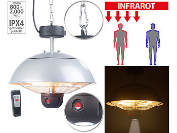 Infrarotlampe: Semptec Infrarot-Decken-Heizstrahler m. Fernbed., 800 - 2.000 Watt, LED, IPX4