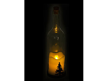 Lunartec 3er-Set Deko-Glasflasche, LED-Kerze, bewegliche Flamme, diverse Motive