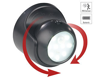 Lampen Batterie: Luminea Kabelloser LED-Strahler, Bewegungssensor, 360° drehbar, 100 lm,schwarz