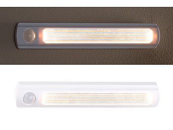 Luminea 4er-Set Batterie-LED-Schrankleuchten, PIR- & Lichtsensor, 6000K ,0,6 W