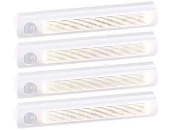 LED Schranklicht: Luminea 4er-Set Batterie-LED-Schrankleuchten, PIR- & Lichtsensor, 6000K ,0,6 W