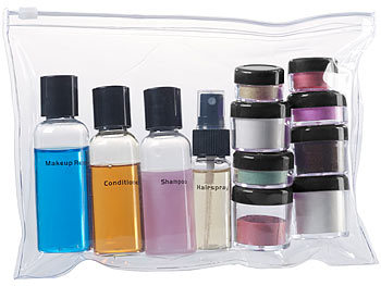 Reiseset: Sichler Beauty Reißverschluss-Tasche mit 12 Kosmetik-Behältern fürs Flug-Handgepäck