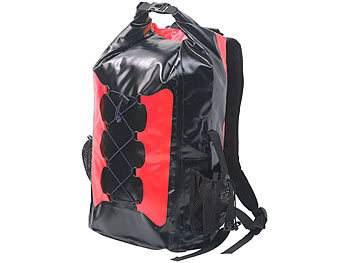 Semptec Wasserdichter Trekking-Rucksack aus Lkw-Plane, 30 Liter, rot/schwarz