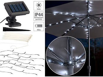 Solar Schirm Beleuchtung: Luminea Solar-LED-Sonnenschirm-Lichterkette mit 8 Strängen und 72 LEDs, IP44