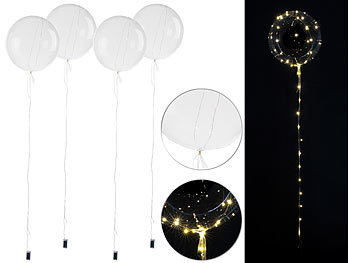 LED Ballon: infactory 4er-Set Luftballons, Lichterkette, 40 weiße LEDs, Ø 30 cm, transparent