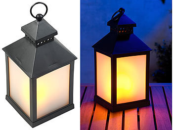 Gartenlaterne: Lunartec LED-Laterne mit realistischem Flammenspiel und Timer, schwarz
