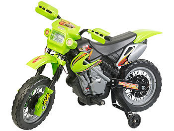 Elektro Motorrad Kinder: Playtastic Kinder-Elektromotorrad mit Stützrädern, Licht- & Sound-Effekte, 3 km/h