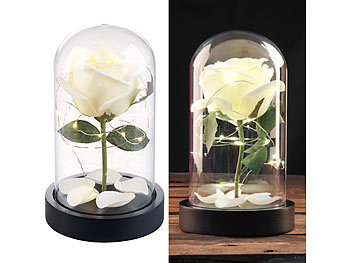 LED Rose im Glas: Lunartec Edle Kunst-Rose mit LED-Beleuchtung in Echtglas-Kuppel, weiß
