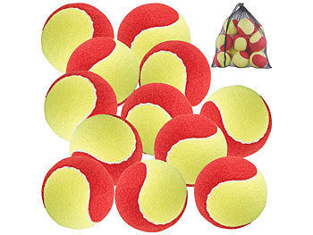 Tennis-Ball: Speeron 12er-Set Tennisbälle, 77 mm für Jugend & Beginner, gelb-rot, Tragenetz